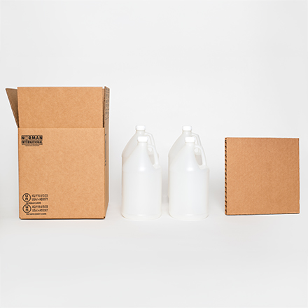 12 <span class='fraction'>1/4</span> x 12 <span class='fraction'>1/4</span> x 12 <span class='fraction'>3/4</span>" 4 - 1 Gallon Plastic Jug Shipper Kit